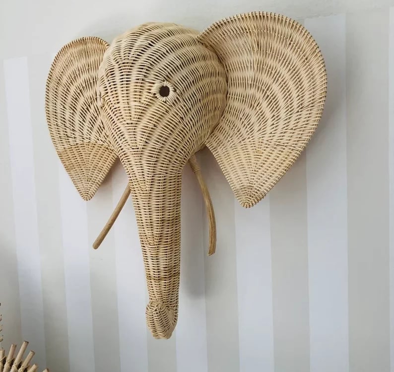 Elephant Head Wall Decoration - Rattan Nursery Room Decor