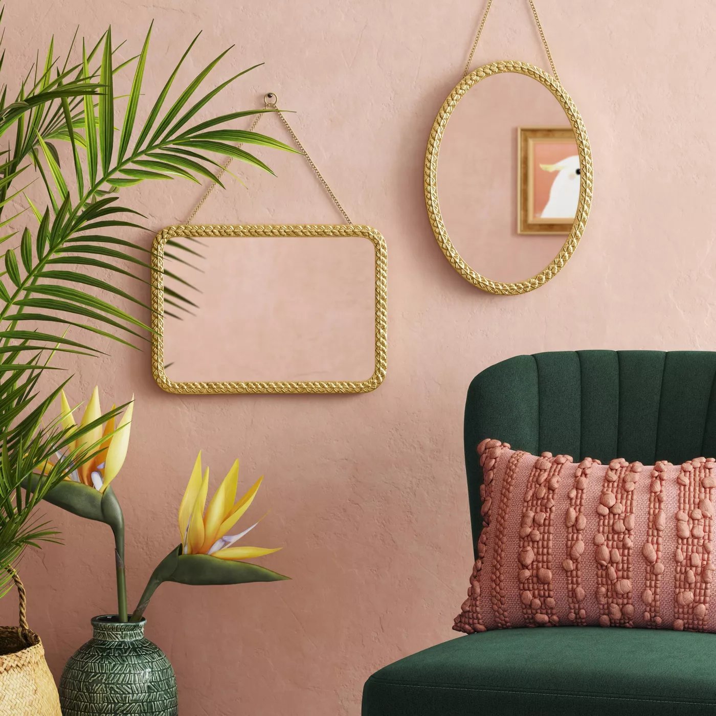 boho-wall-decor-brass-mirrors